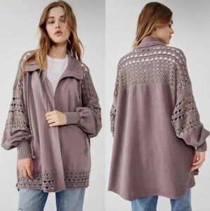 Free People Dune Bug Zipper Crochet Oversize Cardigan Jacket Size M NWT …